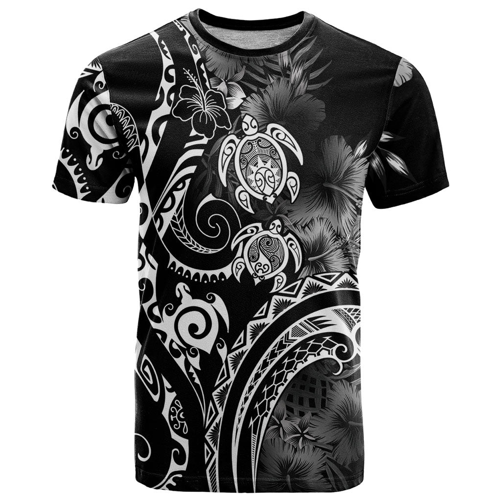 Aloha Hawaii Turtles Floral T Shirt Obsidian Glaze LT7 Black - Polynesian Pride