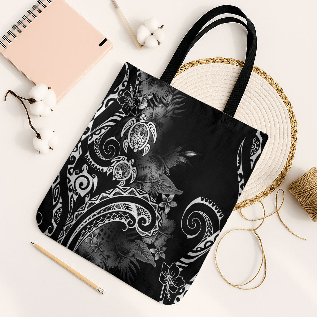 Aloha Hawaii Turtles Floral Tote Bag Obsidian Glaze LT7 Black Strap One Size Black - Polynesian Pride