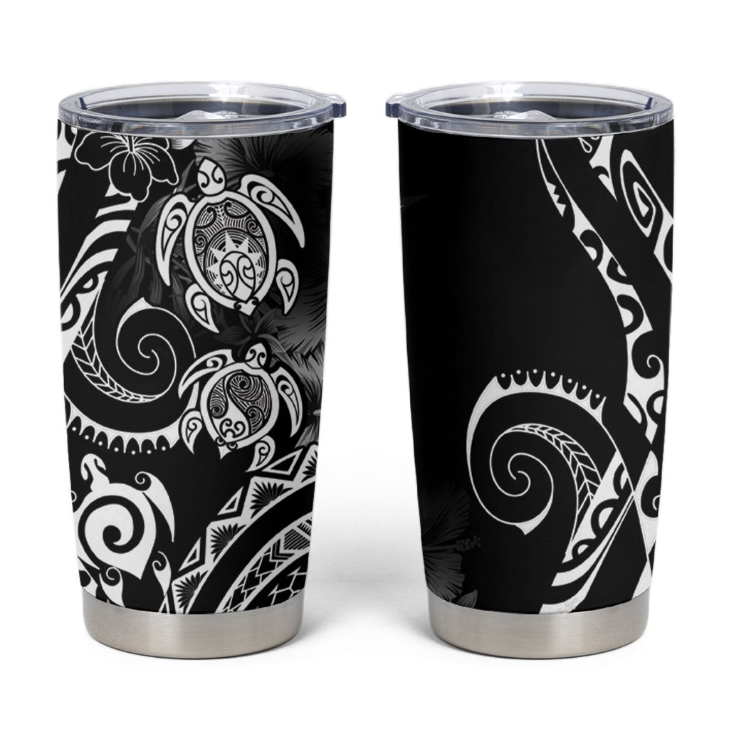Aloha Hawaii Turtles Floral Tumbler Cup Obsidian Glaze LT7 Black - Polynesian Pride