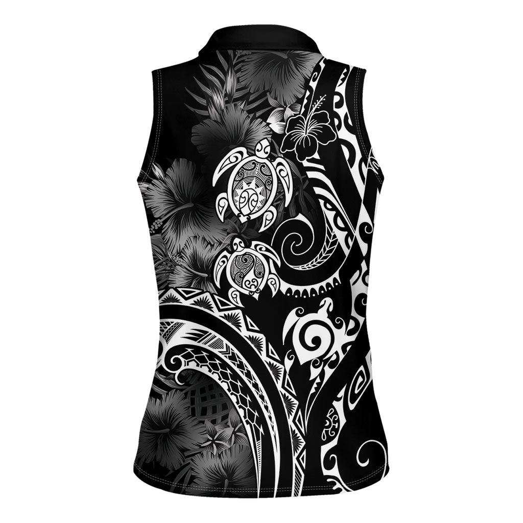 Aloha Hawaii Turtles Floral Women Sleeveless Polo Shirt Obsidian Glaze
