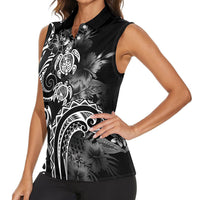Aloha Hawaii Turtles Floral Women Sleeveless Polo Shirt Obsidian Glaze