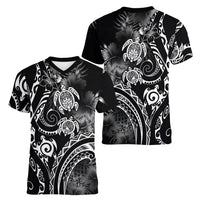 Aloha Hawaii Turtles Floral Women V-Neck T-Shirt Obsidian Glaze