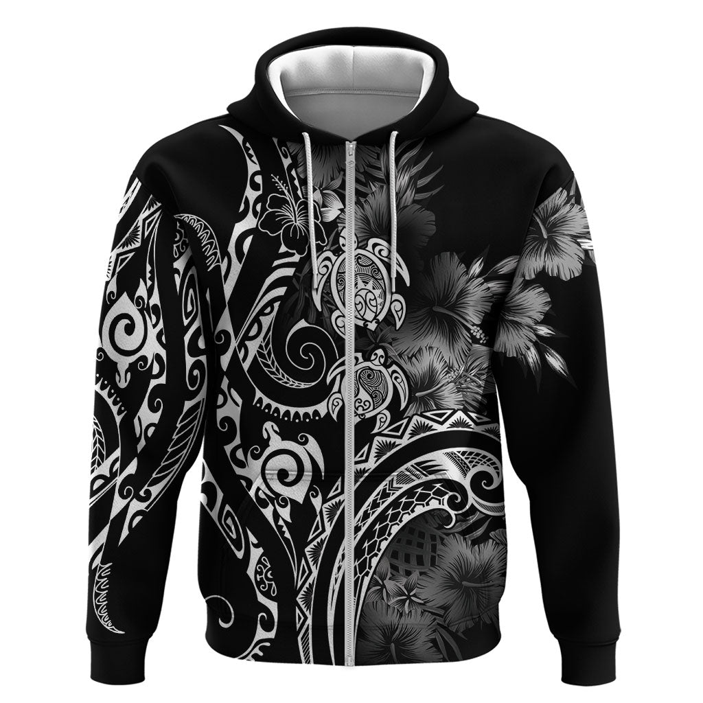 Aloha Hawaii Turtles Floral Zip Hoodie Obsidian Glaze LT7 Zip Hoodie Black - Polynesian Pride