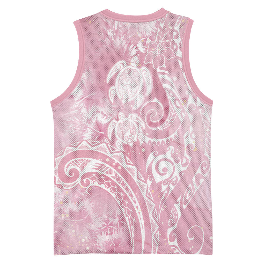 Aloha Hawaii Turtles Floral Basketball Jersey Pink Marbles Glaze