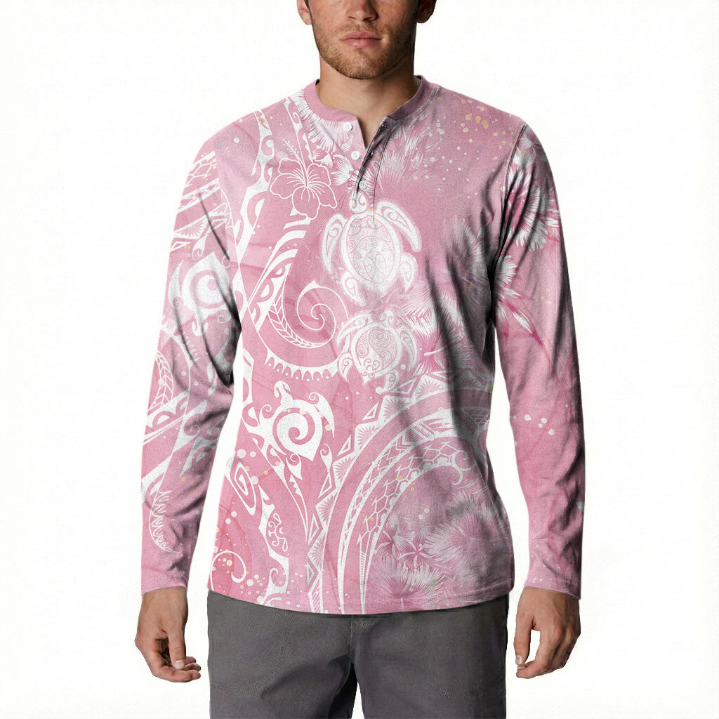 Aloha Hawaii Turtles Floral Button Sweatshirt Pink Marbles Glaze