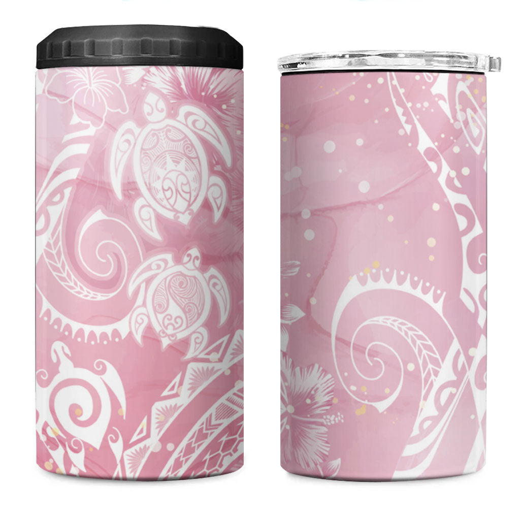 Aloha Hawaii Turtles Floral 4 in 1 Can Cooler Tumbler Pink Marbles Glaze LT7 One Size: 16 oz Pink - Polynesian Pride