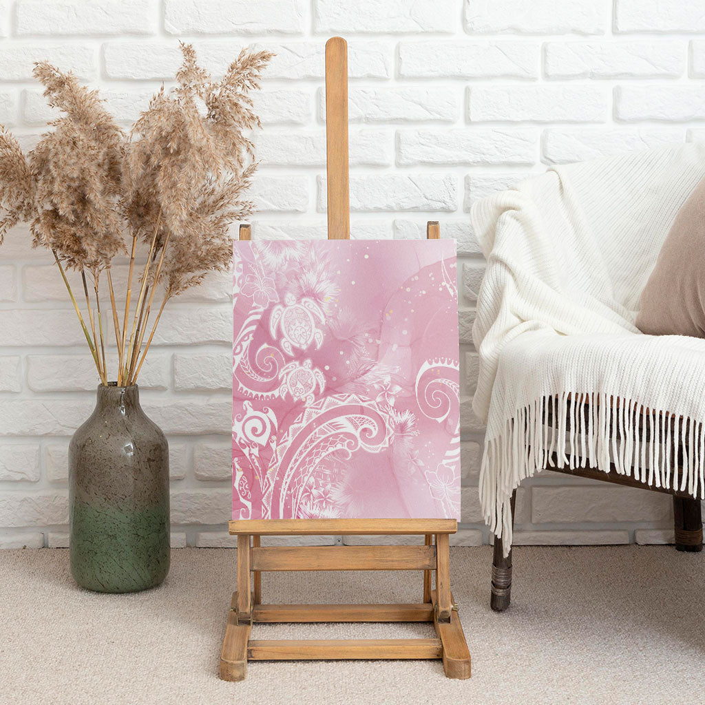Aloha Hawaii Turtles Floral Canvas Wall Art Pink Marbles Glaze