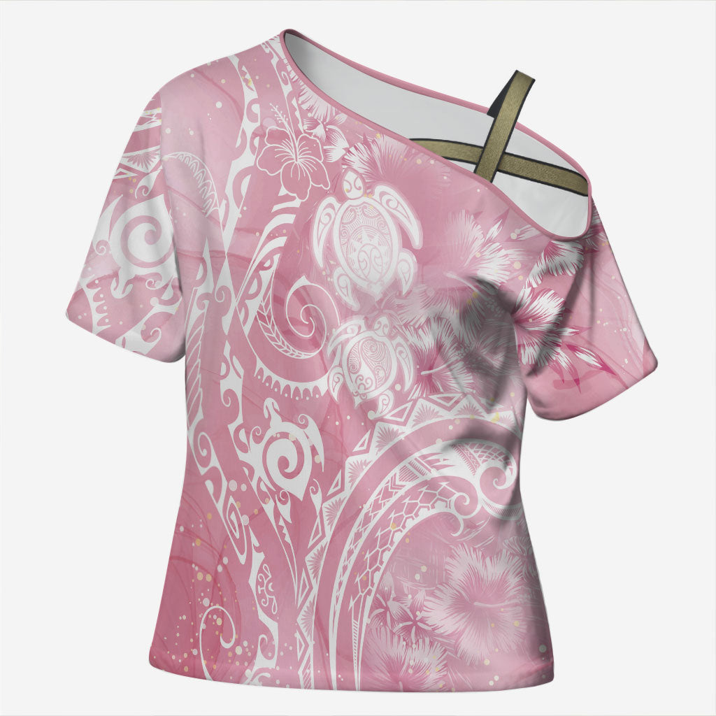 Aloha Hawaii Turtles Floral Cross Shoulder Shirt Pink Marbles Glaze LT7 Female Pink - Polynesian Pride