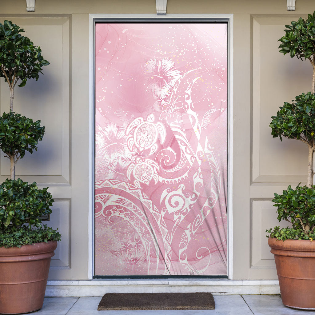 Aloha Hawaii Turtles Floral Door Cover Pink Marbles Glaze LT7 Pink - Polynesian Pride