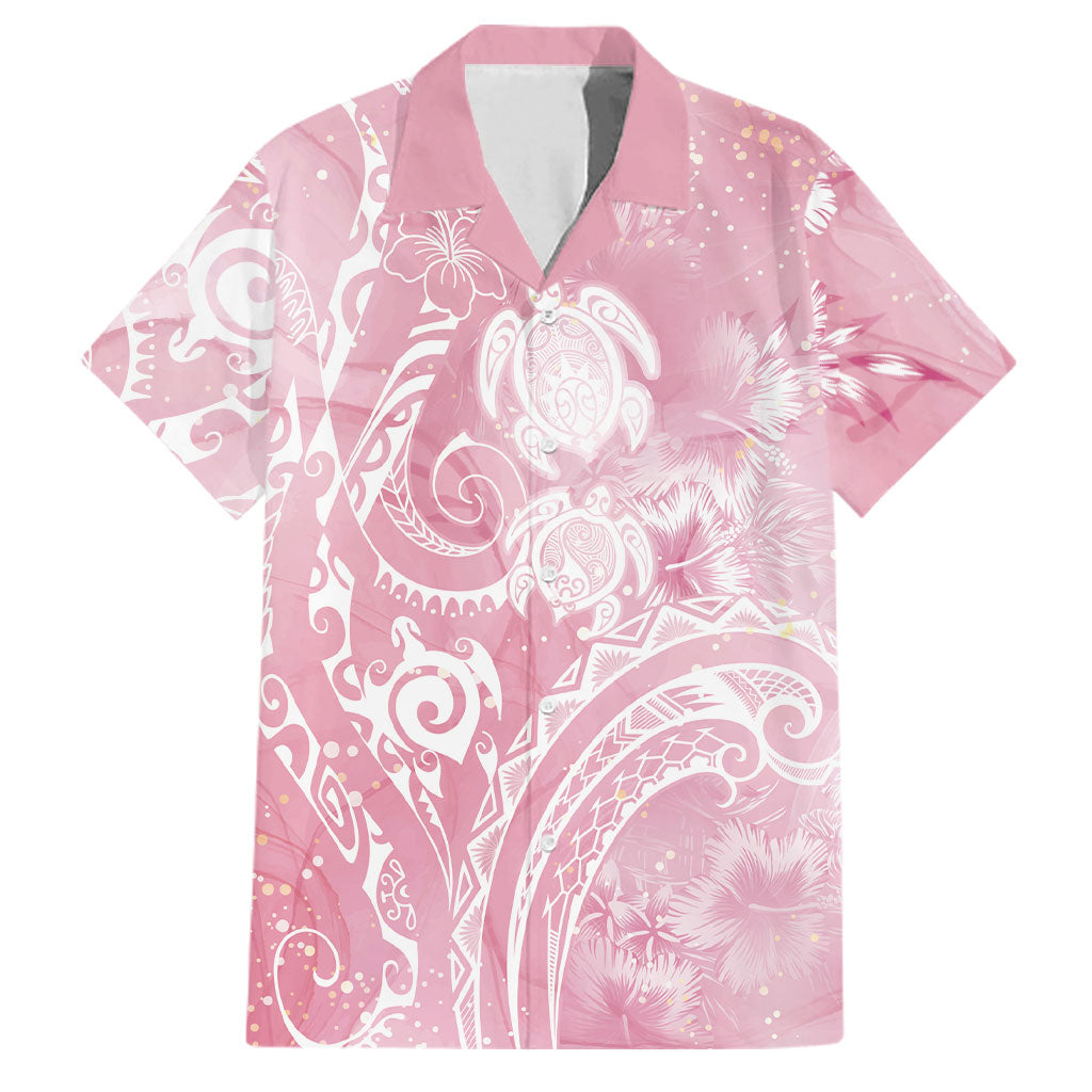 Aloha Hawaii Turtles Floral Family Matching Off The Shoulder Long Sleeve Dress and Hawaiian Shirt Pink Marbles Glaze