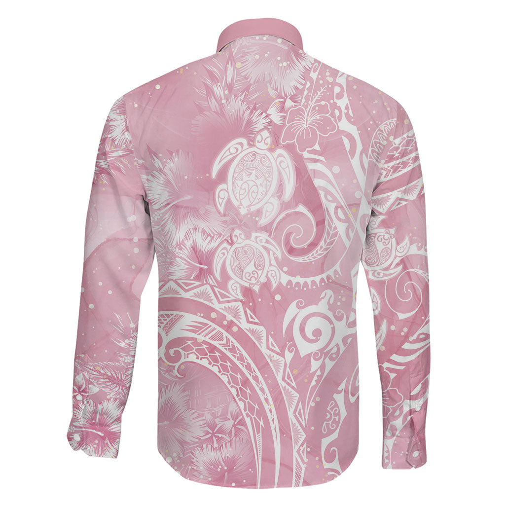 Aloha Hawaii Turtles Floral Family Matching Off The Shoulder Long Sleeve Dress and Hawaiian Shirt Pink Marbles Glaze