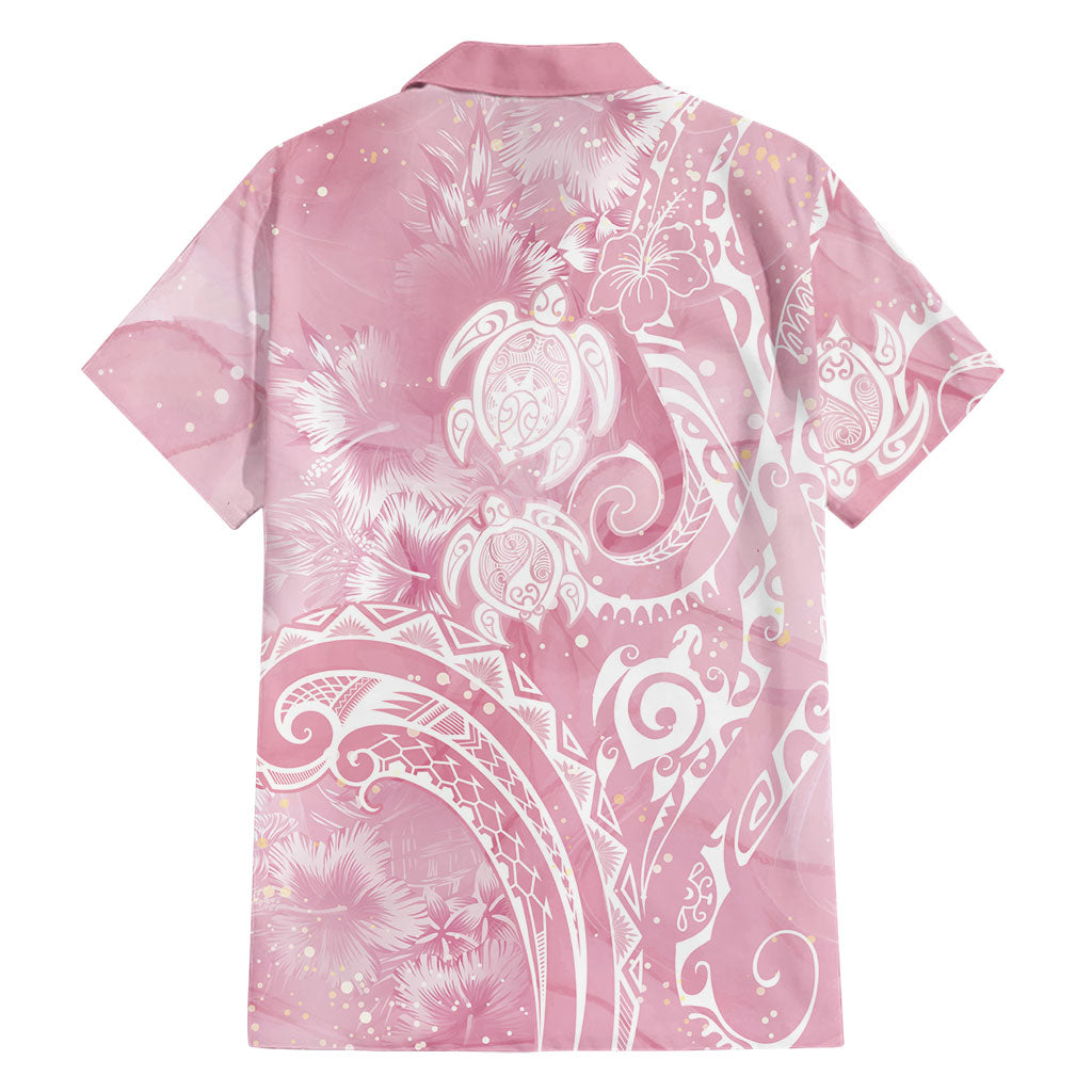 Aloha Hawaii Turtles Floral Family Matching Off Shoulder Short Dress and Hawaiian Shirt Pink Marbles Glaze