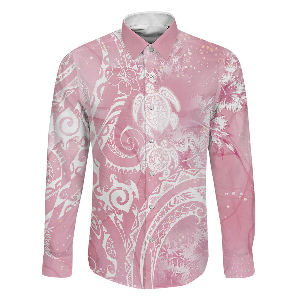 Aloha Hawaii Turtles Floral Family Matching Puletasi and Hawaiian Shirt Pink Marbles Glaze