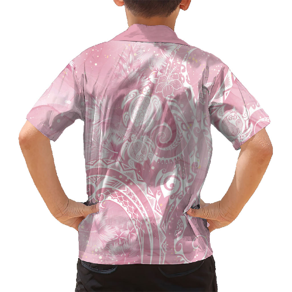 Aloha Hawaii Turtles Floral Family Matching Short Sleeve Bodycon Dress and Hawaiian Shirt Pink Marbles Glaze