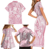 Aloha Hawaii Turtles Floral Family Matching Short Sleeve Bodycon Dress and Hawaiian Shirt Pink Marbles Glaze