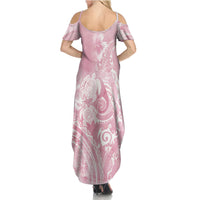 Aloha Hawaii Turtles Floral Family Matching Summer Maxi Dress and Hawaiian Shirt Pink Marbles Glaze