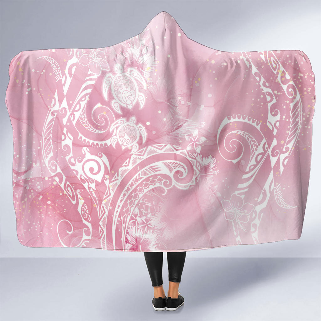 Aloha Hawaii Turtles Floral Hooded Blanket Pink Marbles Glaze LT7 One Size Pink - Polynesian Pride