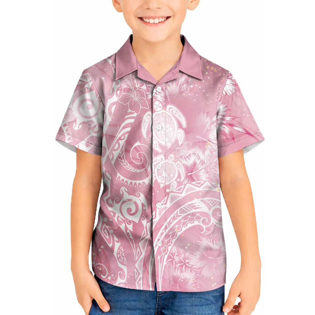 Aloha Hawaii Turtles Floral Kid Hawaiian Shirt Pink Marbles Glaze LT7 Kid Pink - Polynesian Pride