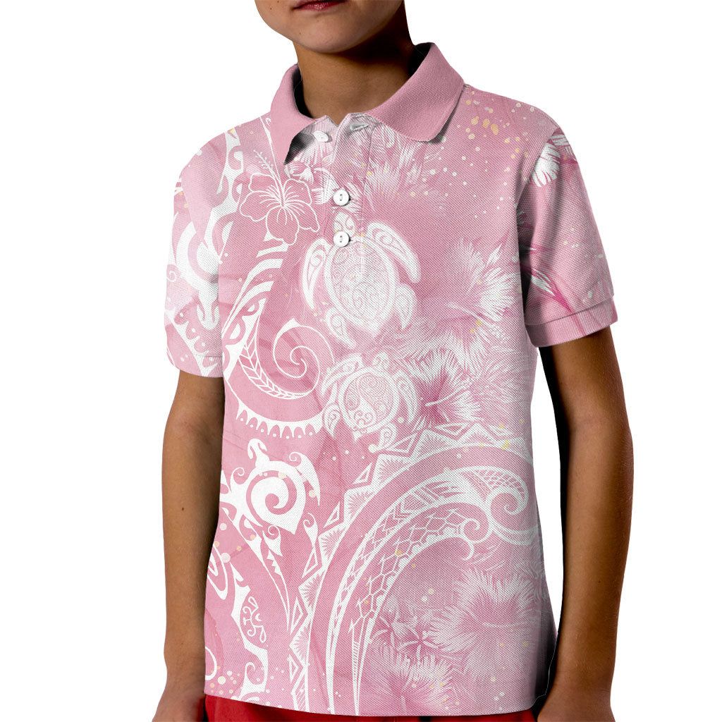 Aloha Hawaii Turtles Floral Kid Polo Shirt Pink Marbles Glaze LT7 Kid Pink - Polynesian Pride