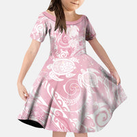 Aloha Hawaii Turtles Floral Kid Short Sleeve Dress Pink Marbles Glaze