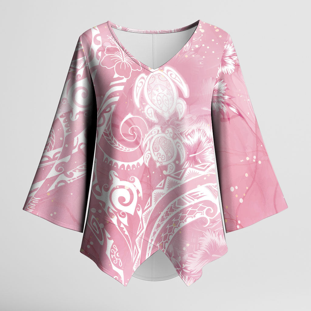 Aloha Hawaii Turtles Floral Kimono Sleeve Blouse Pink Marbles Glaze LT7 Female Pink - Polynesian Pride