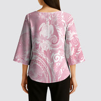 Aloha Hawaii Turtles Floral Kimono Sleeve Blouse Pink Marbles Glaze