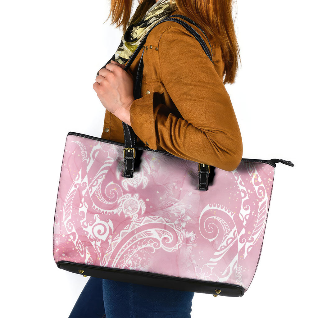 Aloha Hawaii Turtles Floral Leather Tote Bag Pink Marbles Glaze LT7 Pink - Polynesian Pride