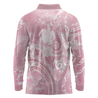 Aloha Hawaii Turtles Floral Long Sleeve Polo Shirt Pink Marbles Glaze