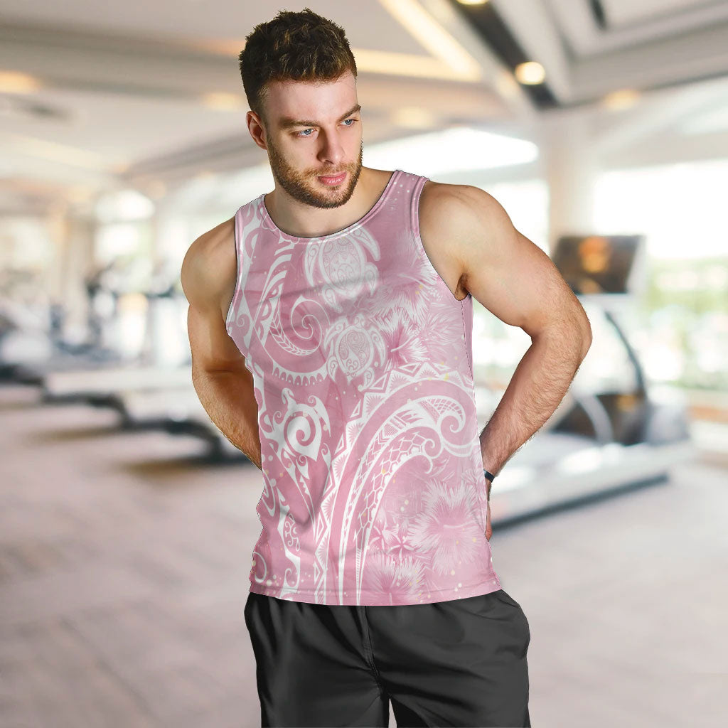 Aloha Hawaii Turtles Floral Men Tank Top Pink Marbles Glaze LT7 Pink - Polynesian Pride