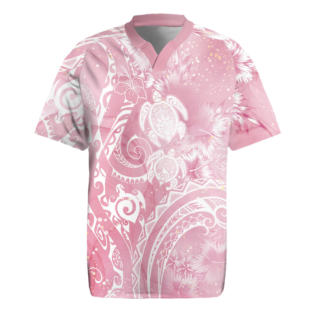 Aloha Hawaii Turtles Floral Rugby Jersey Pink Marbles Glaze LT7 Pink - Polynesian Pride