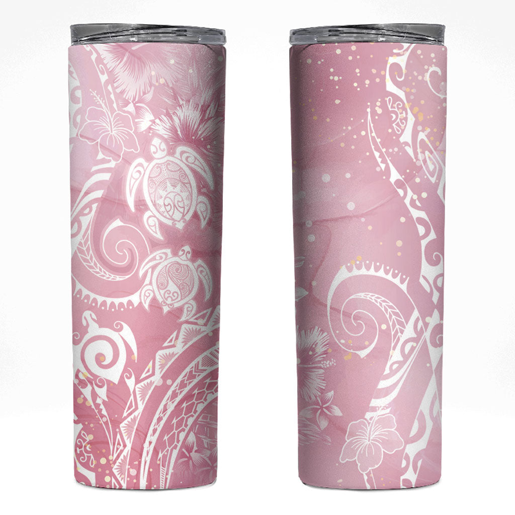 Aloha Hawaii Turtles Floral Skinny Tumbler Pink Marbles Glaze LT7 Pink - Polynesian Pride