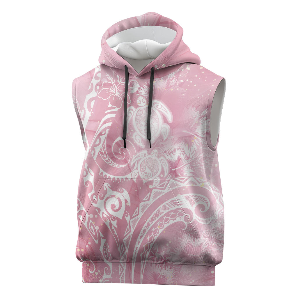 Aloha Hawaii Turtles Floral Sleeveless Hoodie Pink Marbles Glaze LT7 Pink - Polynesian Pride