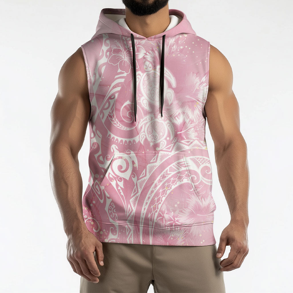 Aloha Hawaii Turtles Floral Sleeveless Hoodie Pink Marbles Glaze
