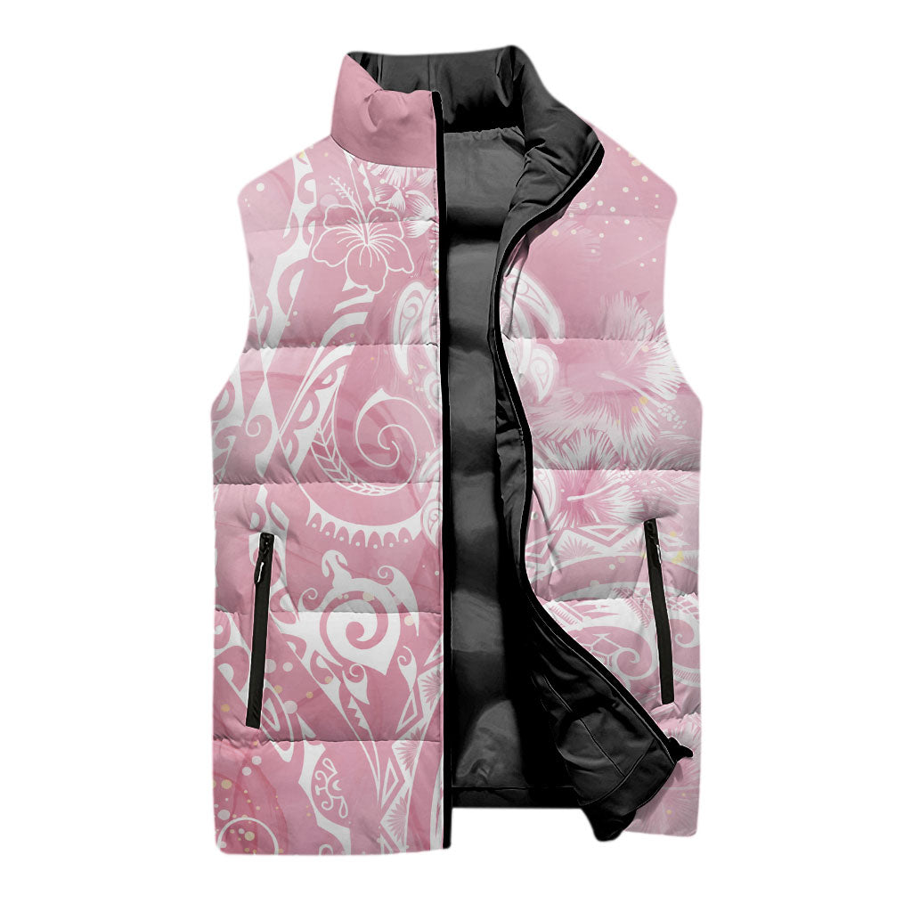 Aloha Hawaii Turtles Floral Sleeveless Puffer Jacket Pink Marbles Glaze