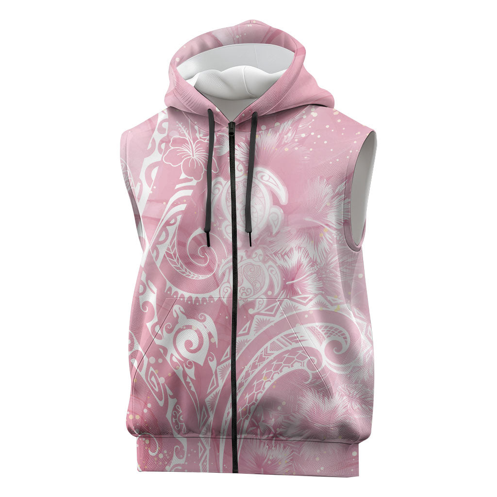 Aloha Hawaii Turtles Floral Sleeveless Zip Hoodie Pink Marbles Glaze LT7 Pink - Polynesian Pride