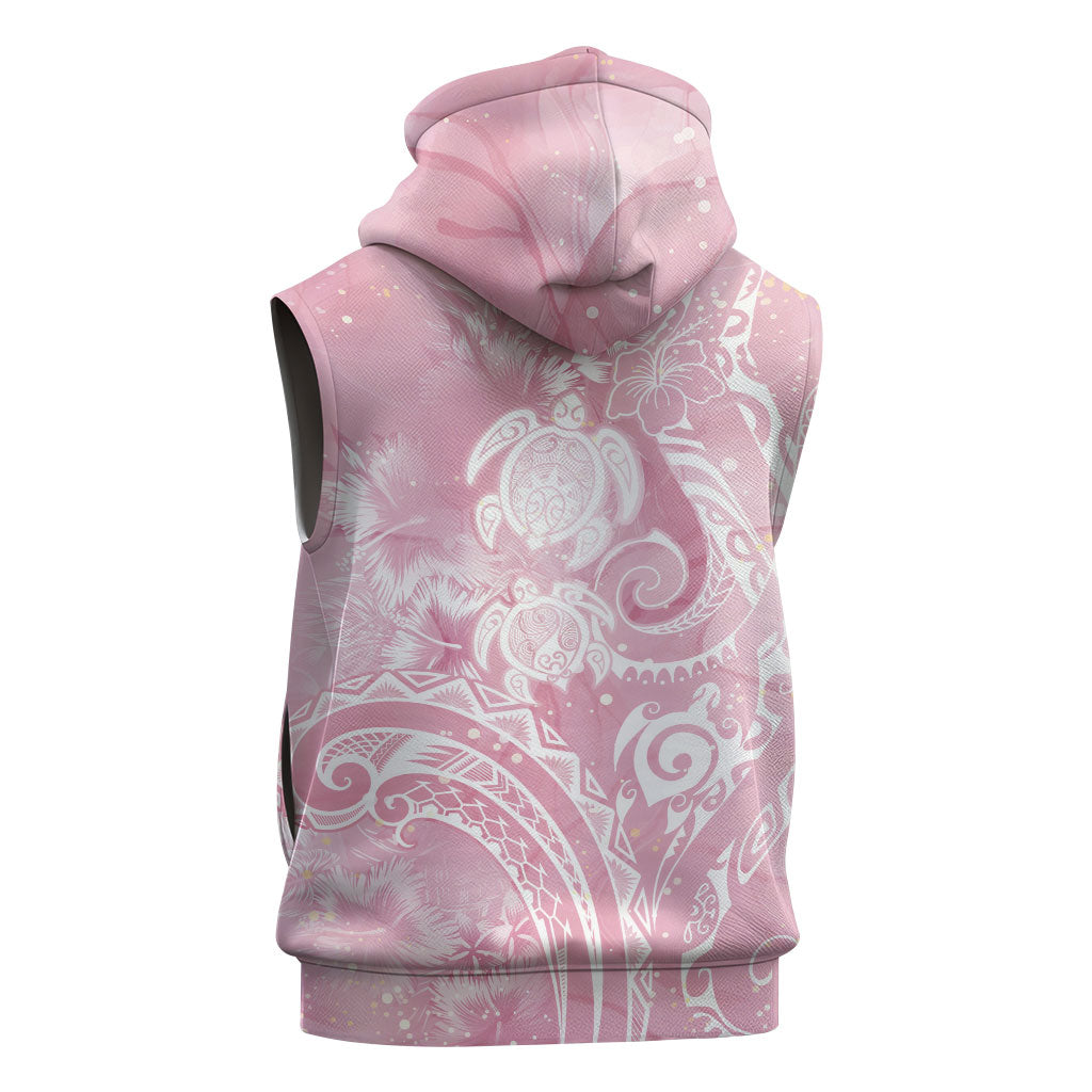 Aloha Hawaii Turtles Floral Sleeveless Zip Hoodie Pink Marbles Glaze