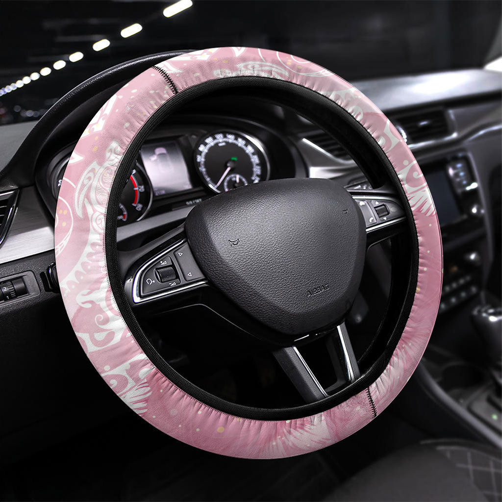 Aloha Hawaii Turtles Floral Steering Wheel Cover Pink Marbles Glaze LT7 Universal Fit Pink - Polynesian Pride