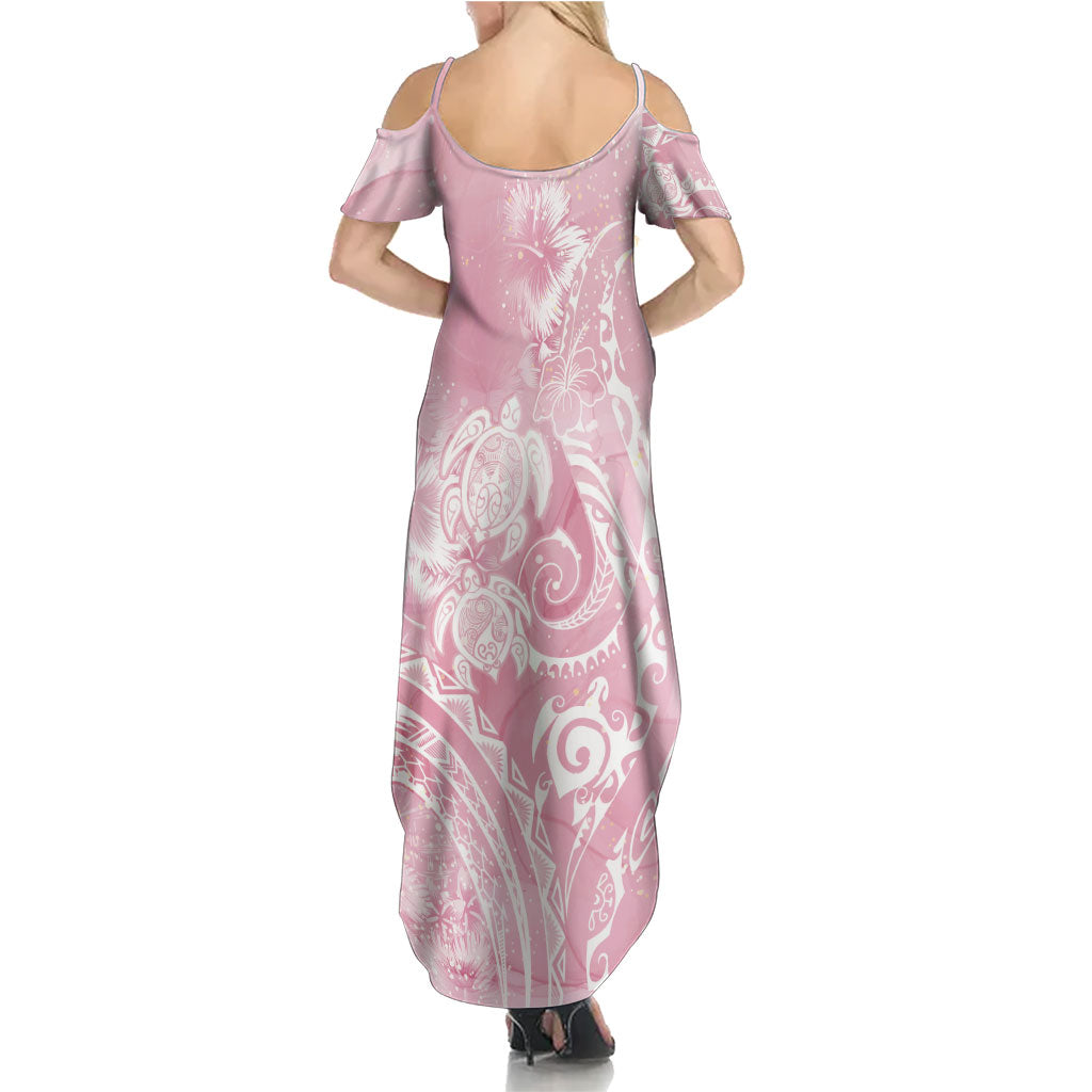 Aloha Hawaii Turtles Floral Summer Maxi Dress Pink Marbles Glaze