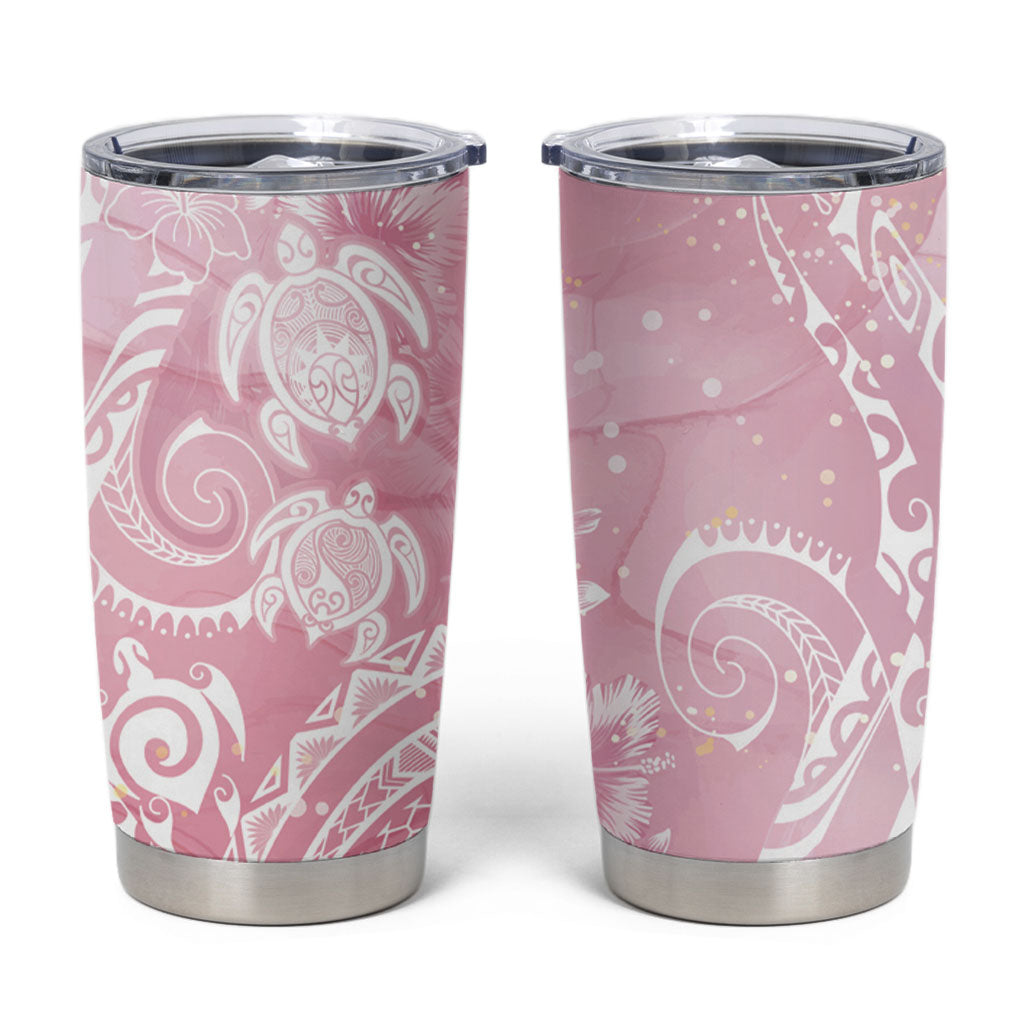 Aloha Hawaii Turtles Floral Tumbler Cup Pink Marbles Glaze LT7 Pink - Polynesian Pride
