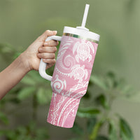 Aloha Hawaii Turtles Floral Tumbler With Handle Pink Marbles Glaze