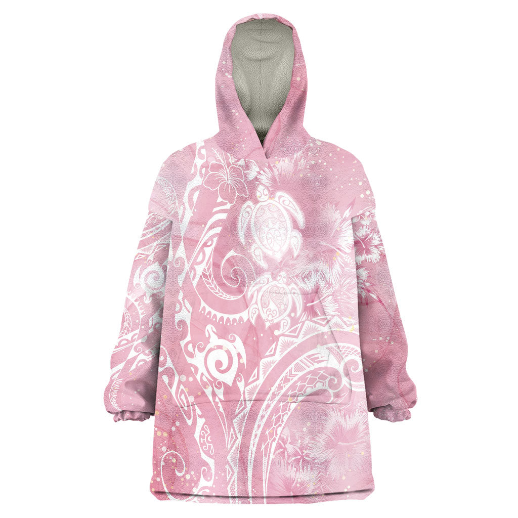 Aloha Hawaii Turtles Floral Wearable Blanket Hoodie Pink Marbles Glaze LT7 One Size Pink - Polynesian Pride