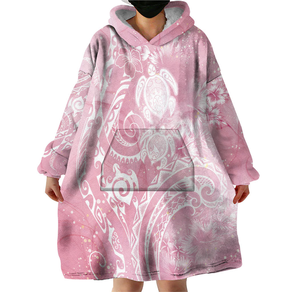 Aloha Hawaii Turtles Floral Wearable Blanket Hoodie Pink Marbles Glaze