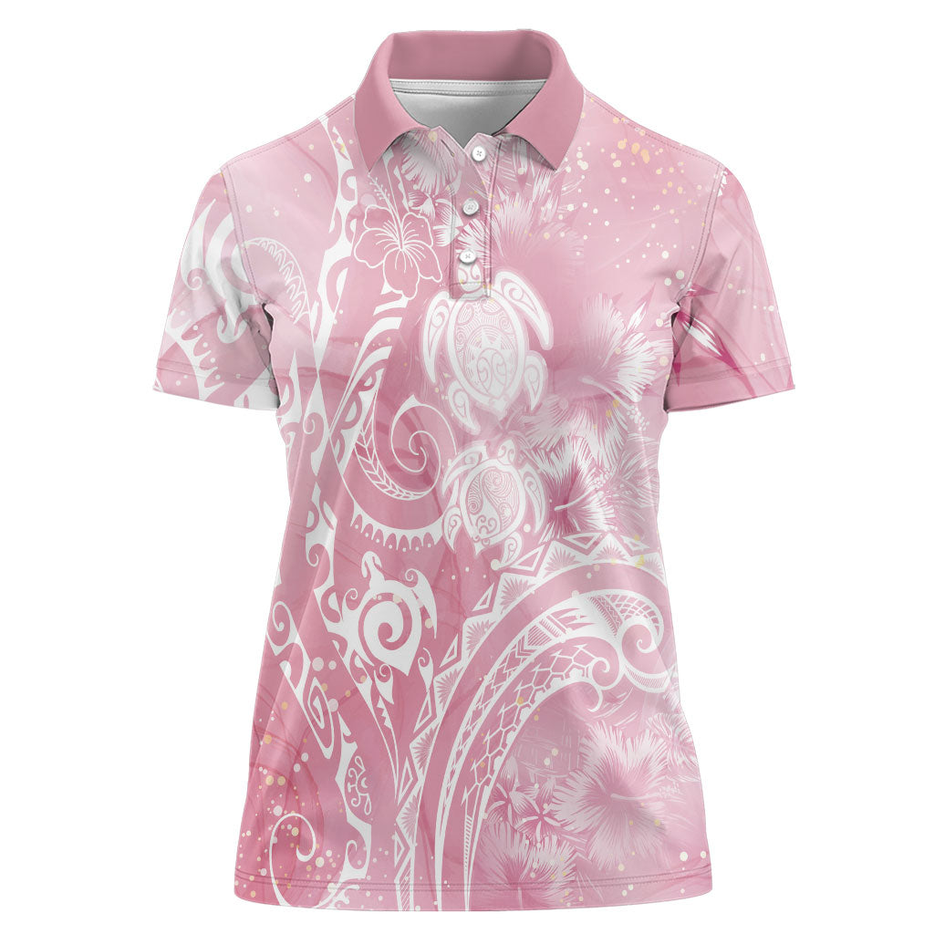 Aloha Hawaii Turtles Floral Women Polo Shirt Pink Marbles Glaze LT7 Female Pink - Polynesian Pride