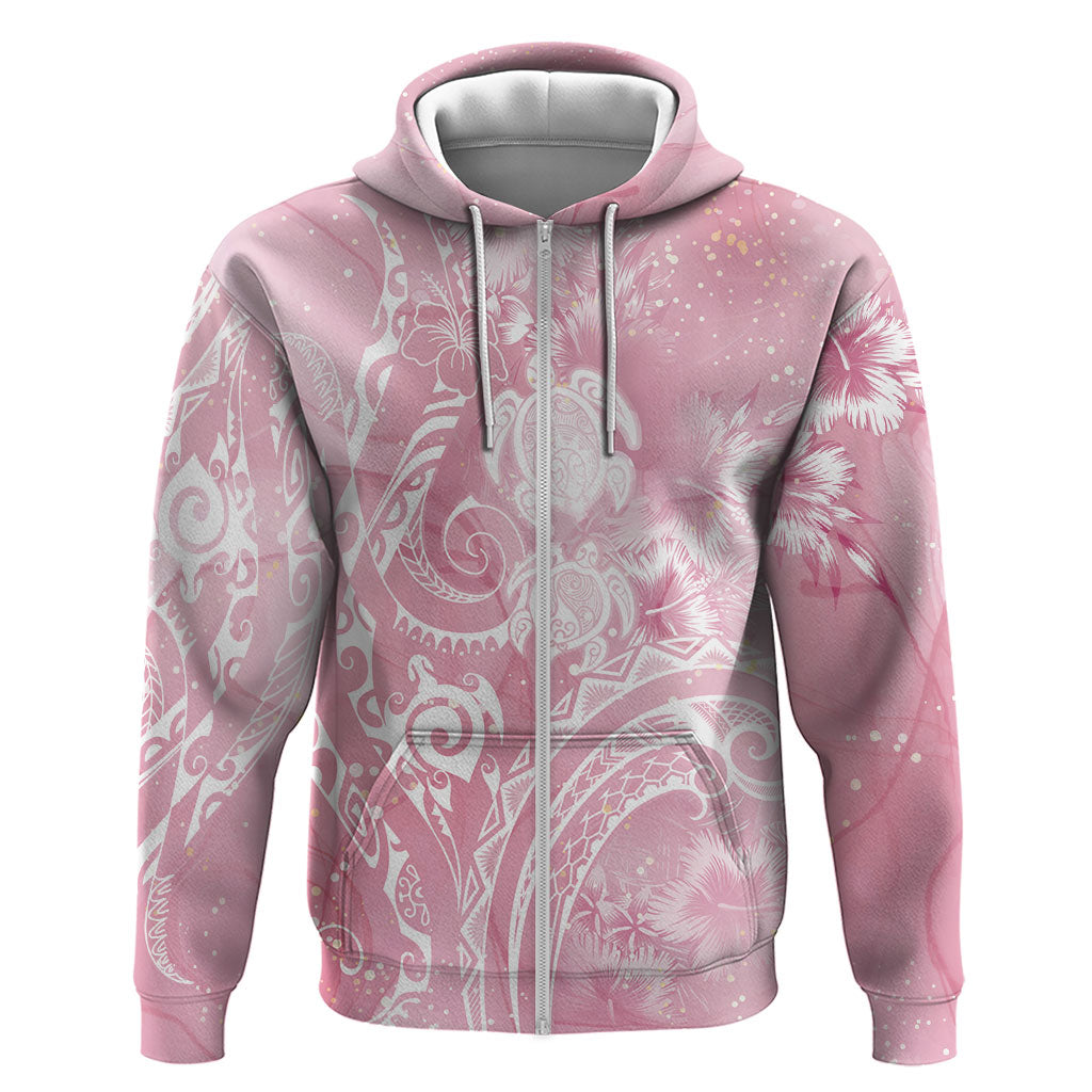 Aloha Hawaii Turtles Floral Zip Hoodie Pink Marbles Glaze LT7 Zip Hoodie Pink - Polynesian Pride