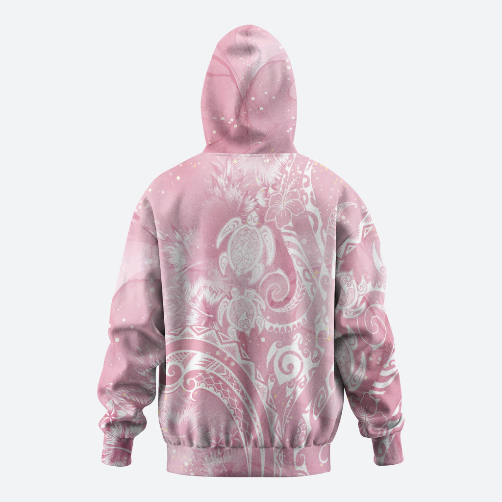 Aloha Hawaii Turtles Floral Zip Hoodie Pink Marbles Glaze
