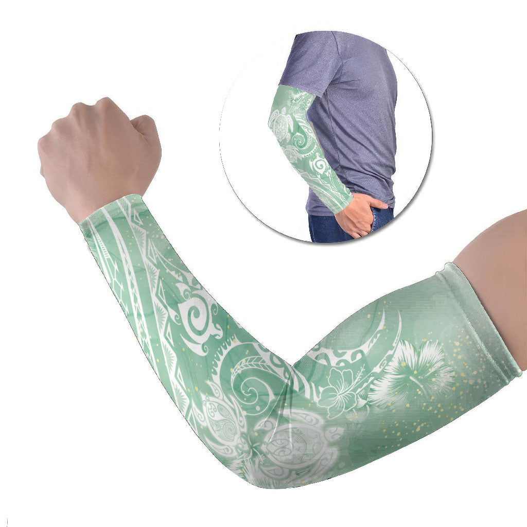 Aloha Hawaii Turtles Floral Arm Sleeves Seafoam Marbles Glaze LT7 Set of 2 Seafoam - Polynesian Pride