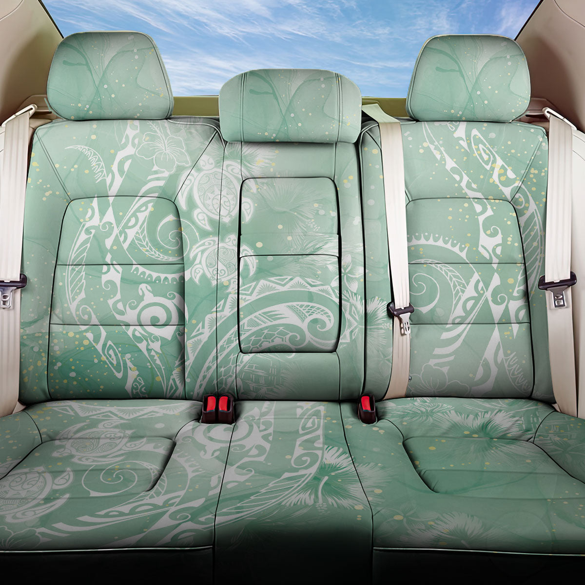 Aloha Hawaii Turtles Floral Back Car Seat Cover Seafoam Marbles Glaze LT7 One Size Seafoam - Polynesian Pride