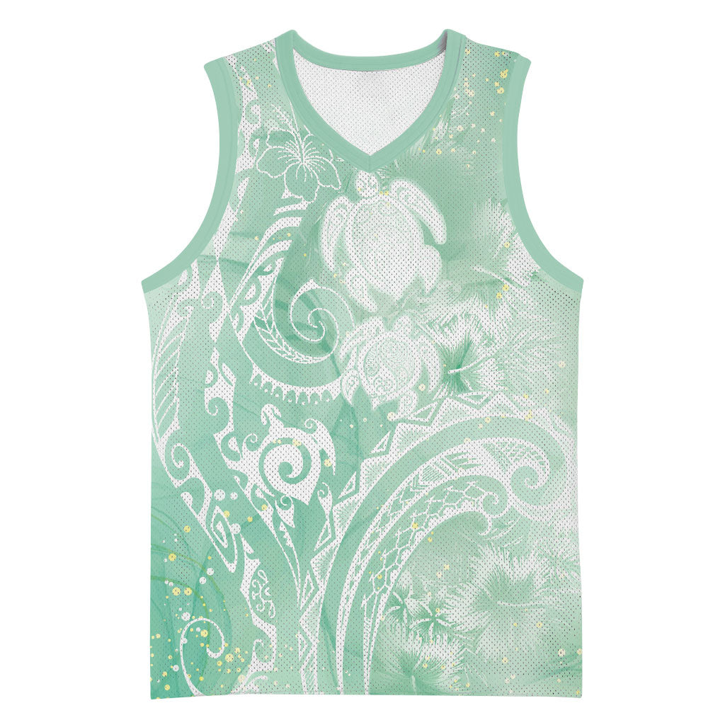 Aloha Hawaii Turtles Floral Basketball Jersey Seafoam Marbles Glaze LT7 Unisex Seafoam - Polynesian Pride
