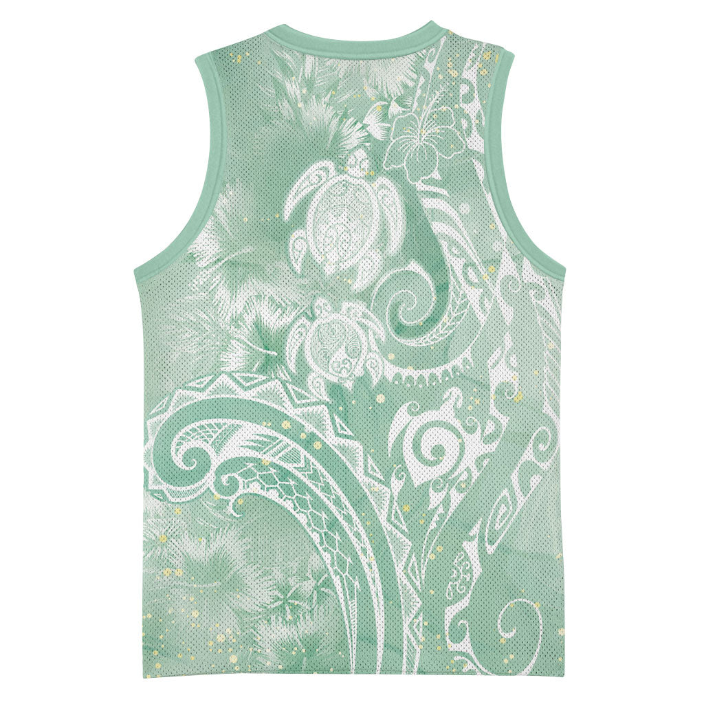Aloha Hawaii Turtles Floral Basketball Jersey Seafoam Marbles Glaze