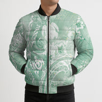 Aloha Hawaii Turtles Floral Bomber Puffer Jacket Seafoam Marbles Glaze